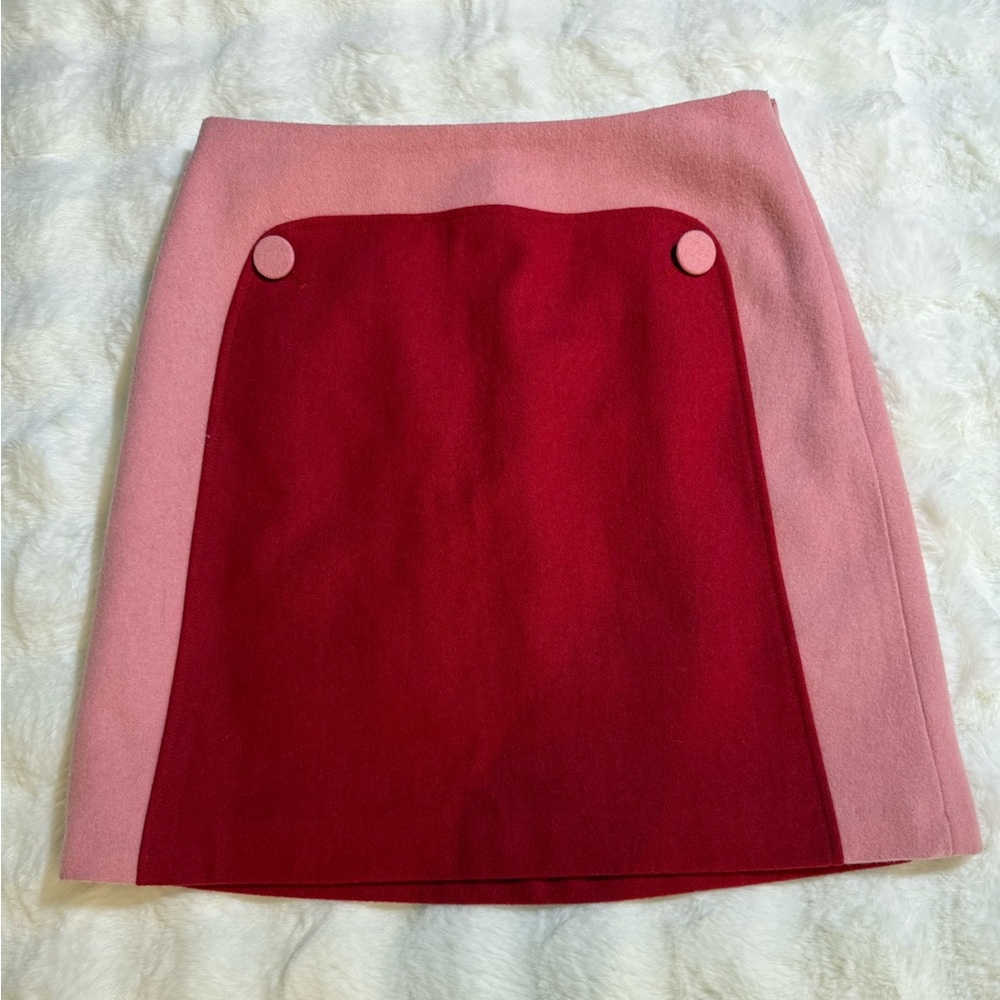 Red Pink Colorblock A-Line Skirt Wool Blend Preppy Mod Women’s US 6 R